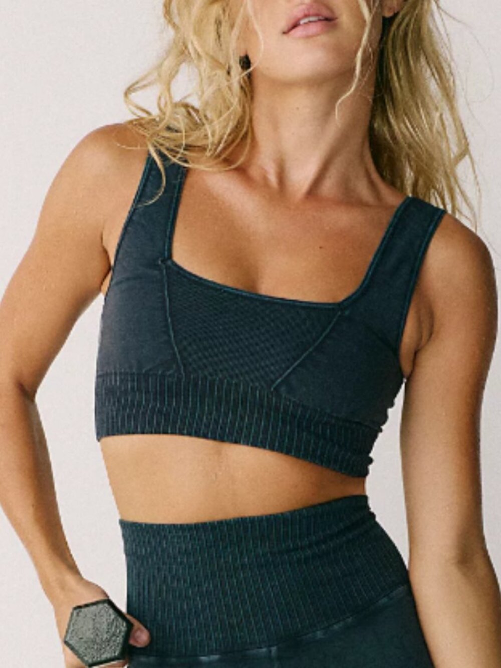 FP Movement 'Good Karma' Washed Black Ribbed Sports Bra - SM